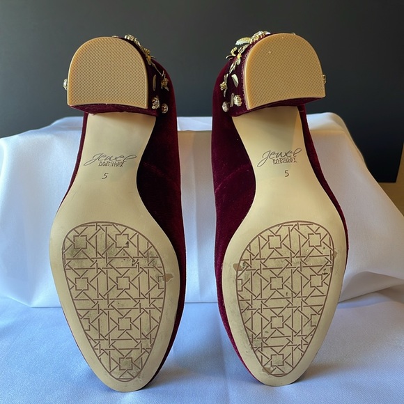 Jewel BADGLEY MISCHKA LADIES BLOCK HEEL SIZE 5 VELVET 3” HEEL BEAUTIFUL FUN SHOE - Picture 10 of 16